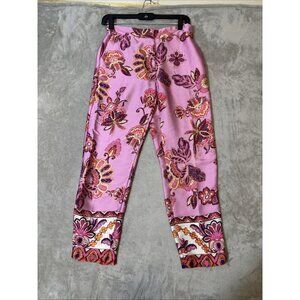 Women’s Zara Floral Ankle Pants Pink Satin Size XS